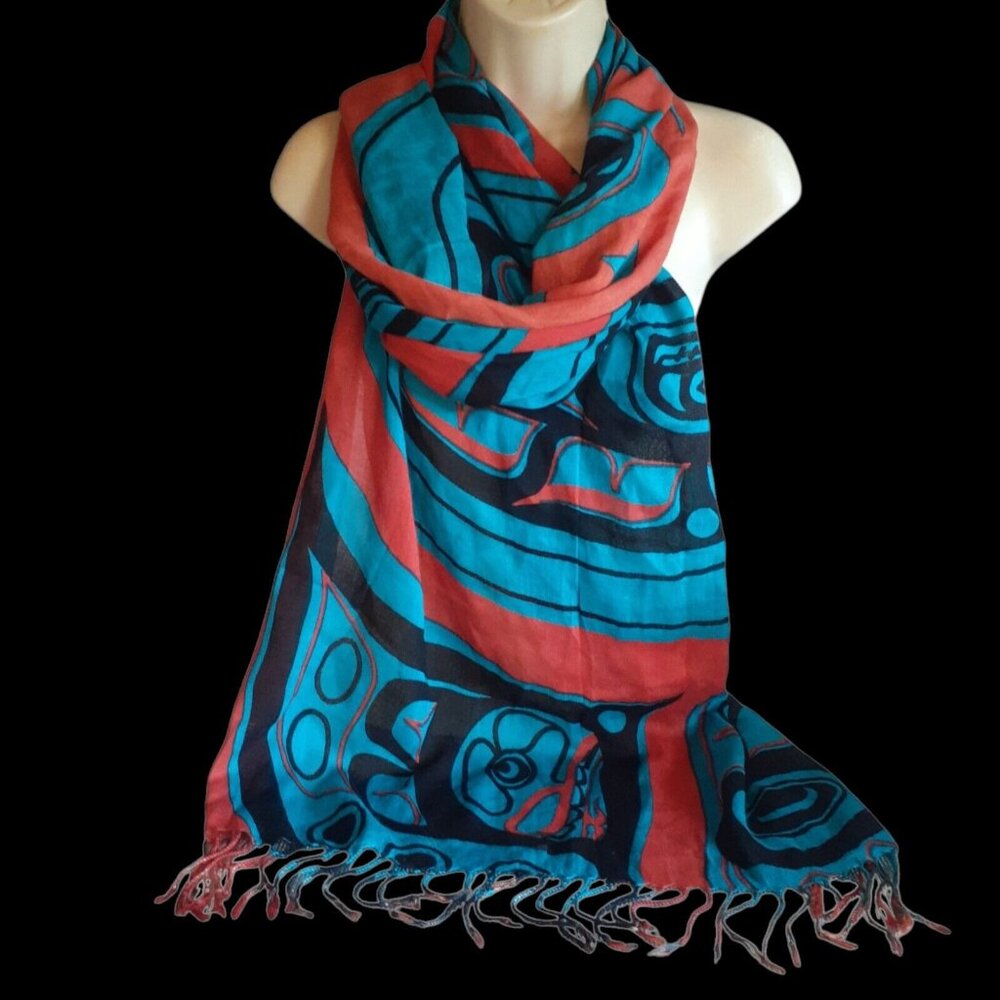 Alaska Pacific Northwest Graphic Long Rectangle Scarf Blue Tribal Akaskan